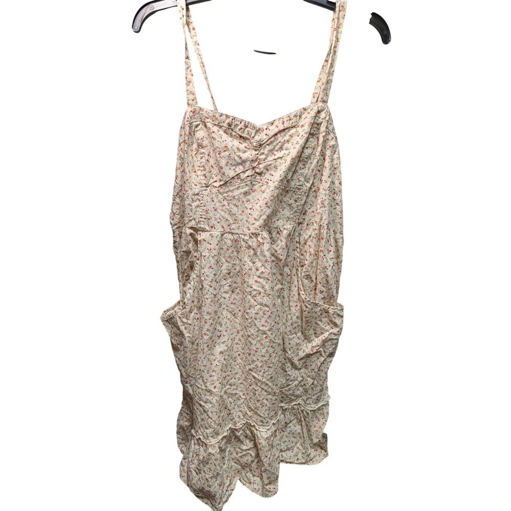 Mossimo Floral Sundress Women XXL Cream Good Smocked Tiered Ruffle Pockets